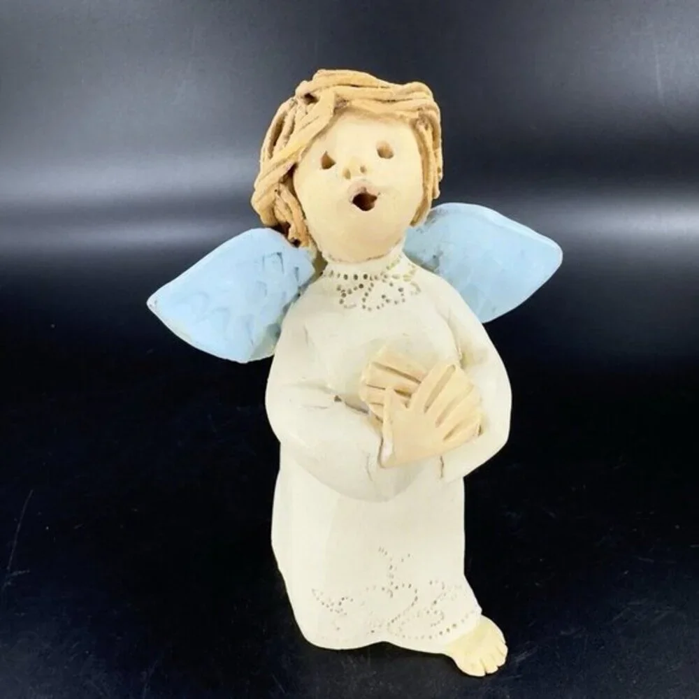 Vintage Thayer Whimsical Figurine‎ Angel With Blue Wings No Eyes Cannon Falls